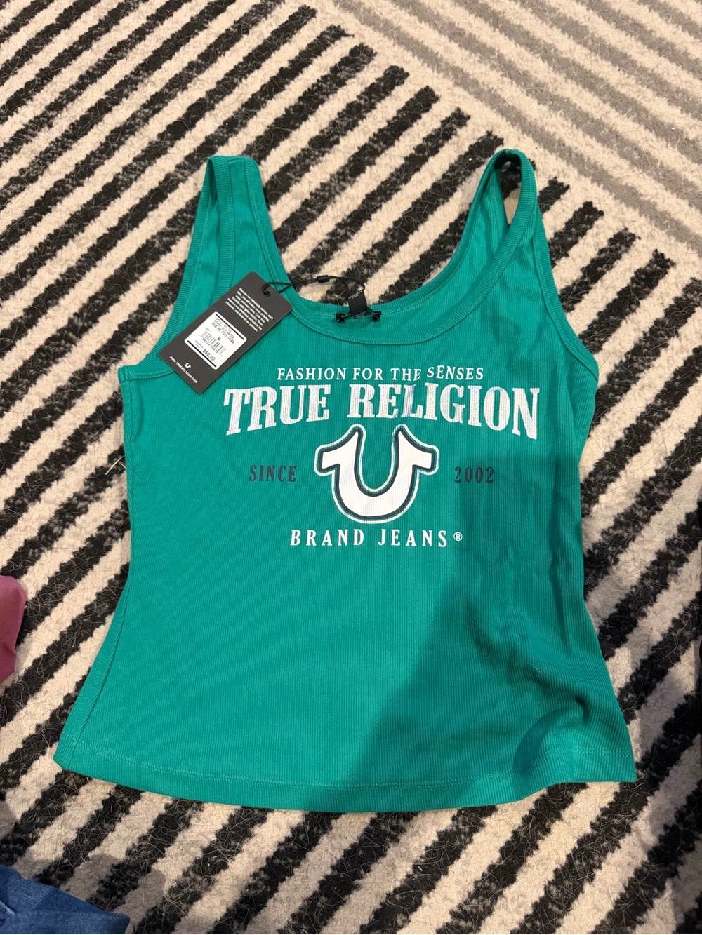 True Religion Teal Logo Tank with Front Horseshoe Graphic